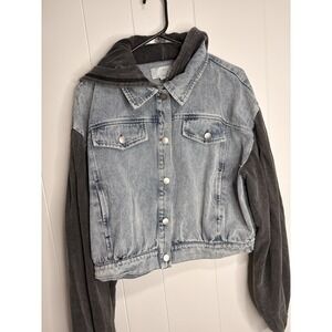 Oli and HALI Denim Jacket with Black Hoodie Sleeves SIZE M Y2K Vintage VTG